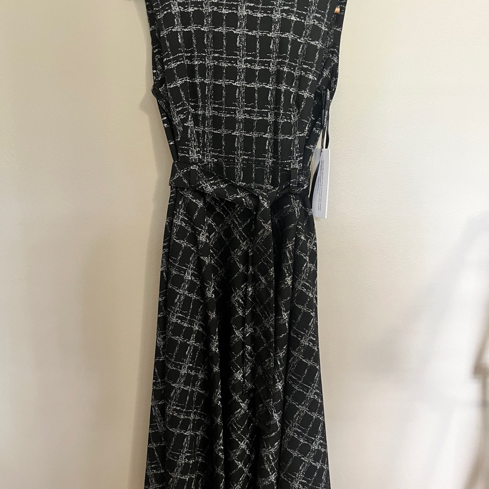 NWT Calvin Klein Black and Silver Checkered Midi Dress